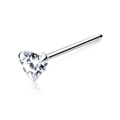 CZ Heart Shaped Silver Straight Nose Stud NSKA-114